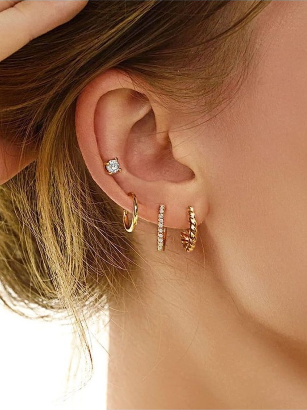 14k Gold Plated Hoop Stud 8pc CZ Earrings Set